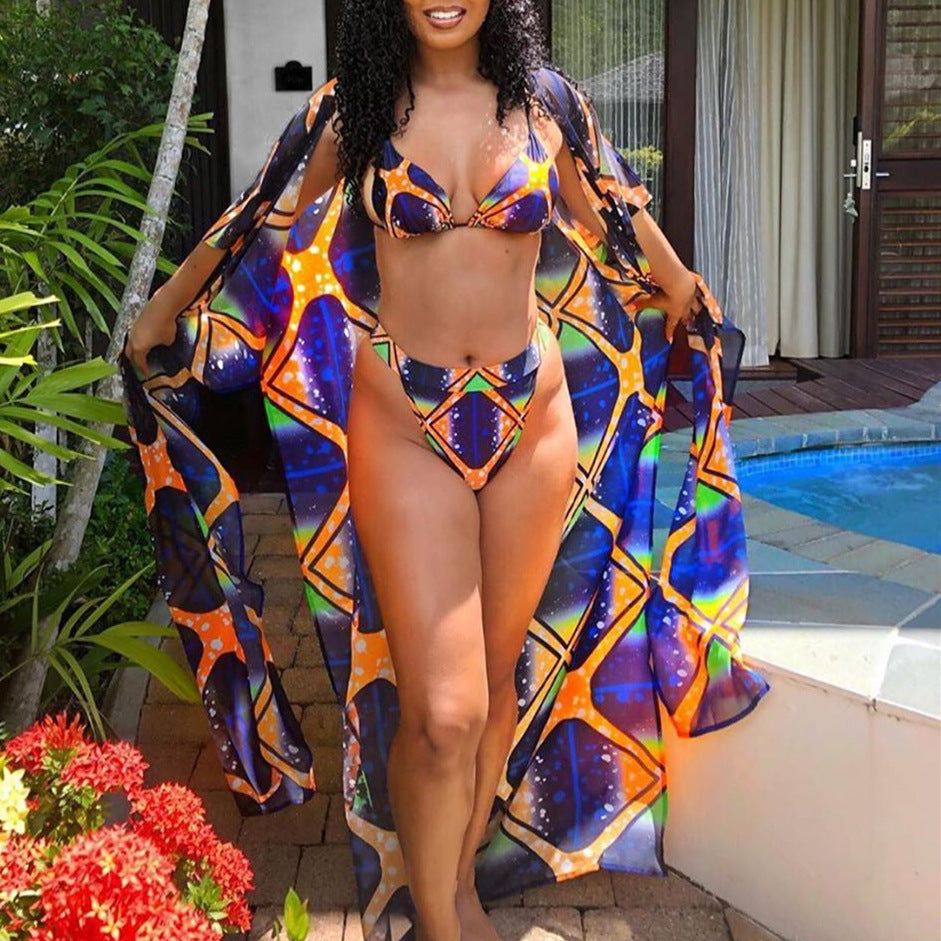 Damen Bikiniset mit leichtem Cover-Up und modernem geometrischem Design Drune