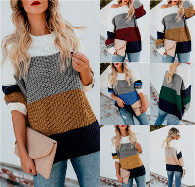 Damen Strickpullover mit modernem Farbblockdesign und lässigem Schnitt Drune