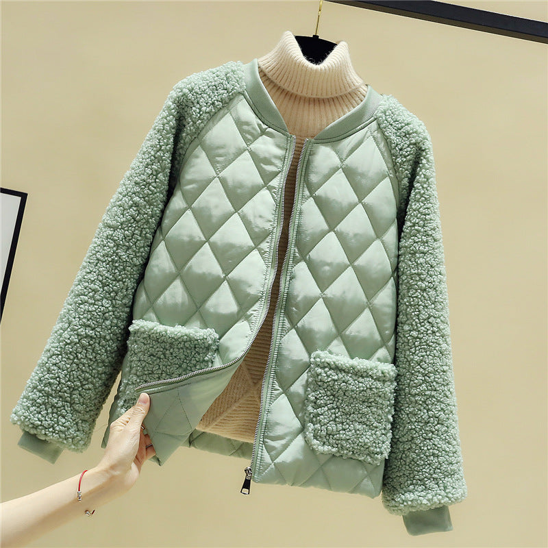 Damen nan gesteppte Teddyjacke mit Sherpa-Ärmeln, durchgehendem Reißverschluss und aufgesetzten Taschen Drune