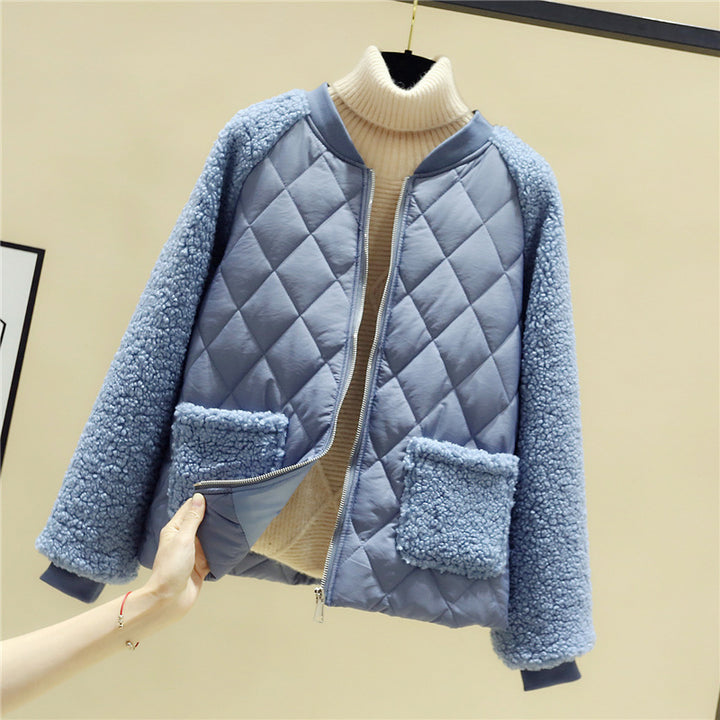 Damen nan gesteppte Teddyjacke mit Sherpa-Ärmeln, durchgehendem Reißverschluss und aufgesetzten Taschen Drune