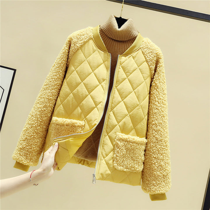 Damen nan gesteppte Teddyjacke mit Sherpa-Ärmeln, durchgehendem Reißverschluss und aufgesetzten Taschen Drune