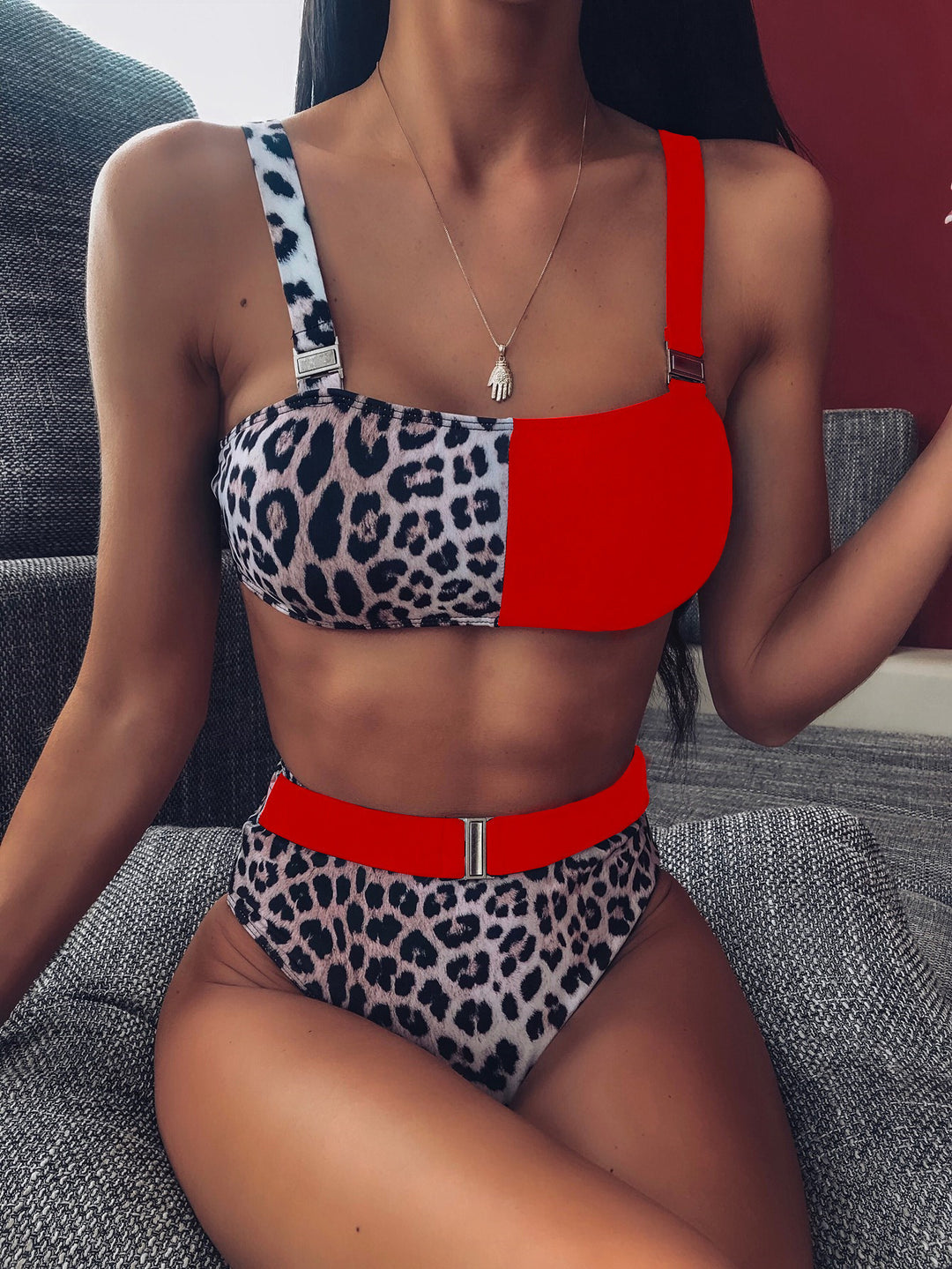 Damen Trendiger Leo-Muster Bikini Drune