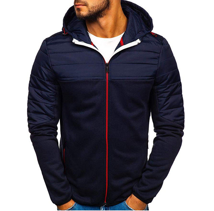 Herren gesteppter Kapuzen-Zipcardigan mit wattierter Schulterpartie und Reißverschlusstaschen Drune