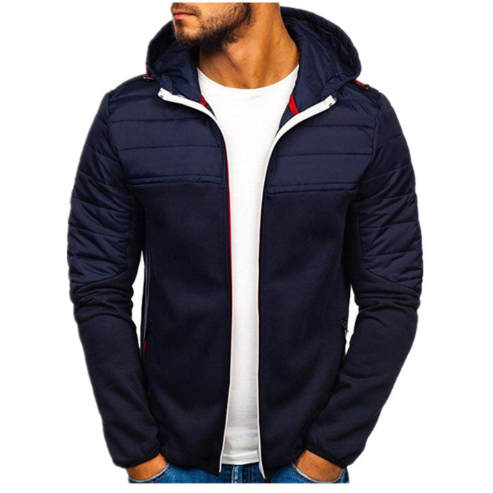 Herren gesteppter Kapuzen-Zipcardigan mit wattierter Schulterpartie und Reißverschlusstaschen Drune