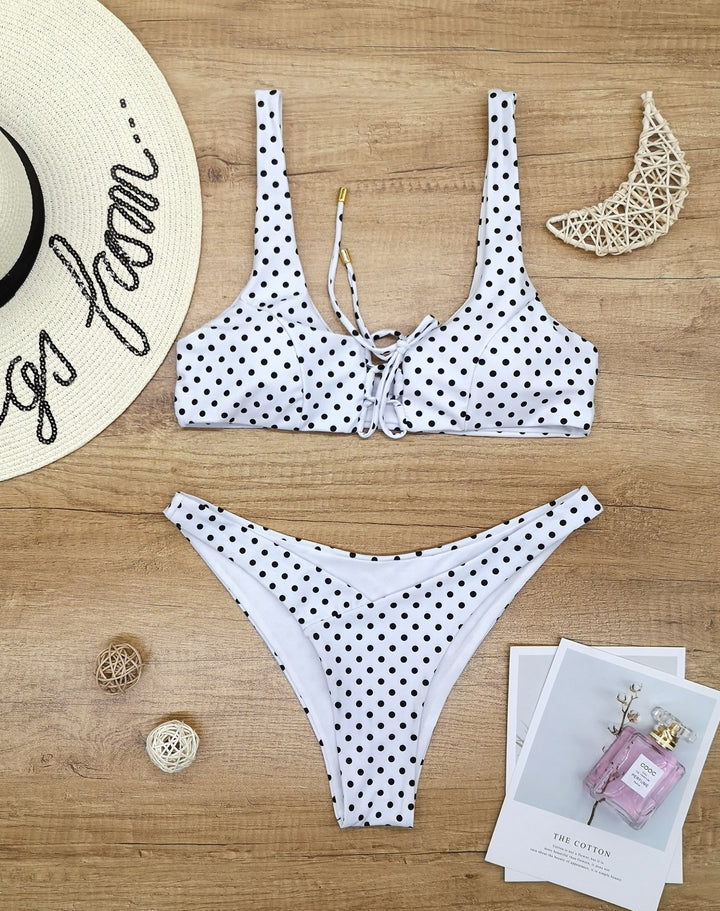 Damen Triangel-Bikini mit verspieltem Punkte-Design und anpassbarem Trägersystem Drune