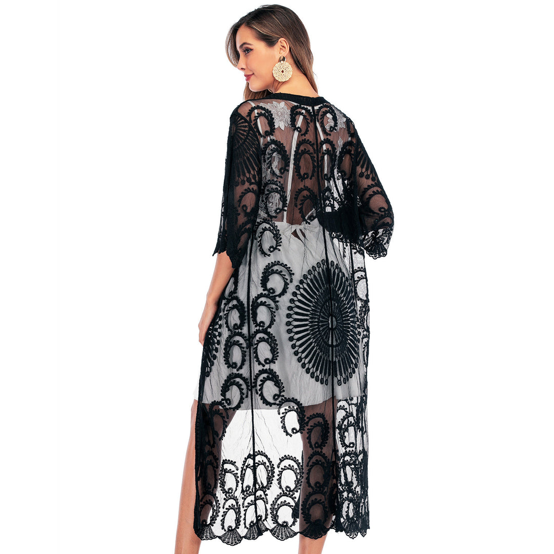 Damen Häkelstrandüberwurf mit elegantem floralem Design und lässigem Schnitt Drune