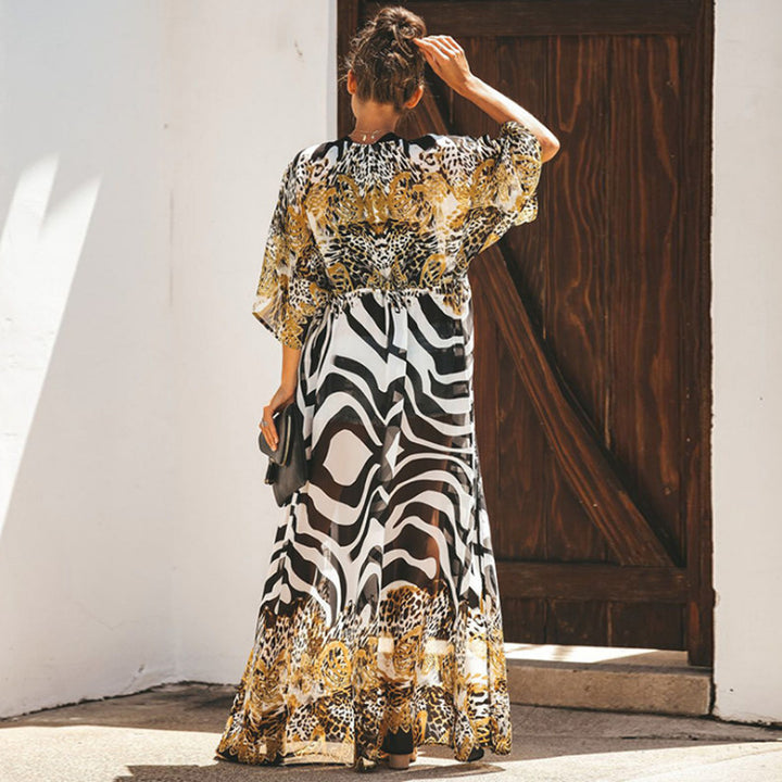 Damen Strandkimono mit A-förmiger Silhouette und elegantem Tierdruck Drune