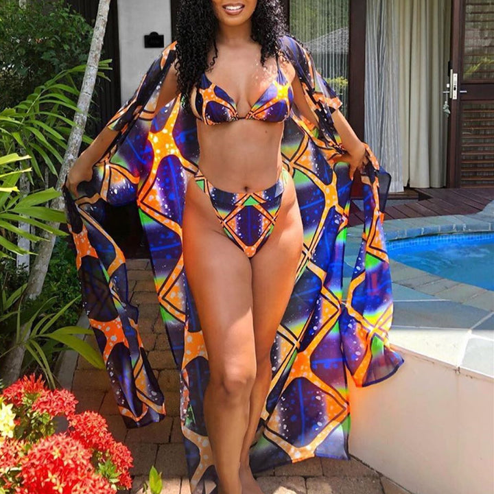 Damen Bikiniset mit leichtem Cover-Up und modernem geometrischem Design Drune