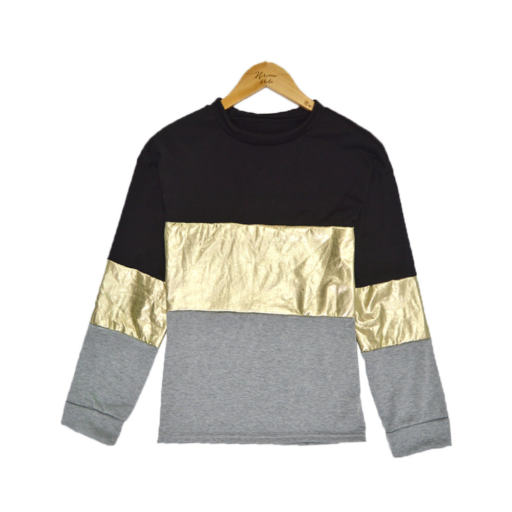 Damen Oversize Sweatshirt mit Metallic-Blockstreifen & Rundhalsausschnitt Drune