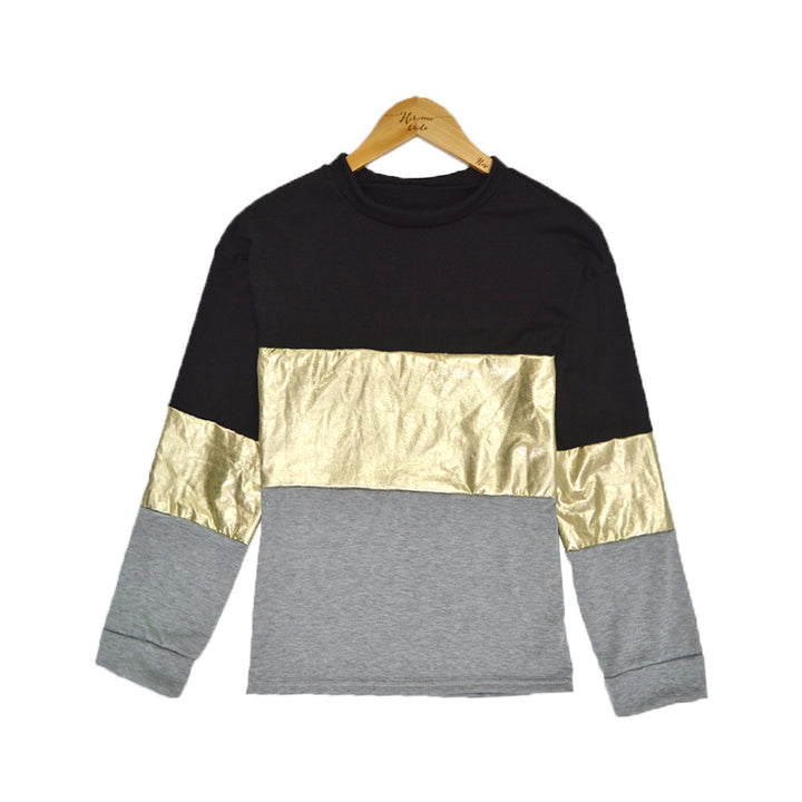 Damen Oversize Sweatshirt mit Metallic-Blockstreifen & Rundhalsausschnitt Drune