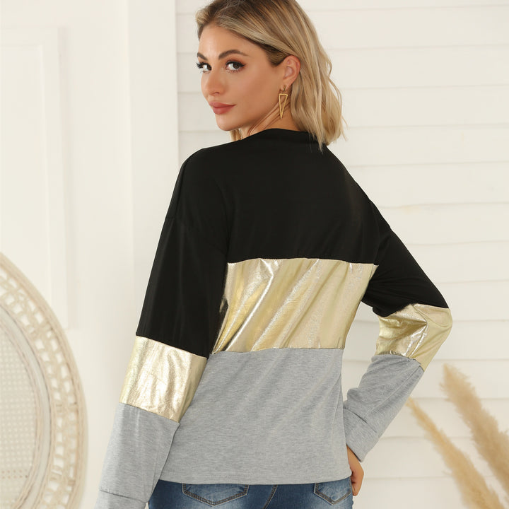 Damen Oversize Sweatshirt mit Metallic-Blockstreifen & Rundhalsausschnitt Drune