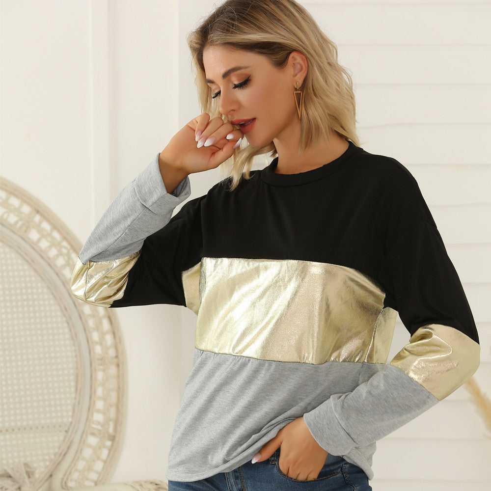 Damen Oversize Sweatshirt mit Metallic-Blockstreifen & Rundhalsausschnitt Drune