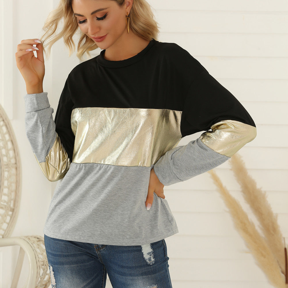 Damen Oversize Sweatshirt mit Metallic-Blockstreifen & Rundhalsausschnitt Drune