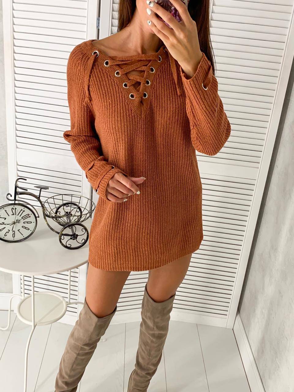 Damen Grobstrickpullover mit Schnürung und modischen Details Drune