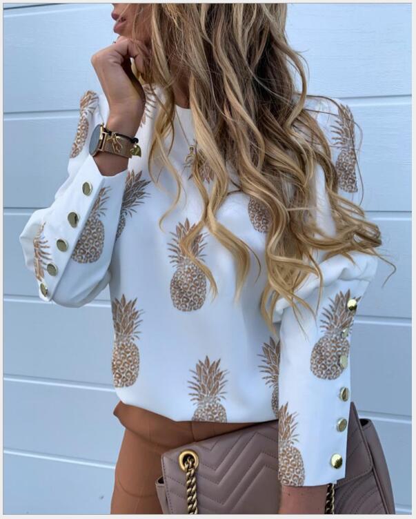 Damen Langarmshirt mit elegantem Schriftzug und dekorativen Knöpfen Drune