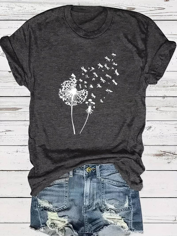 Drune | T-Shirt mit Löwenzahn-Print und Rundhalsausschnitt