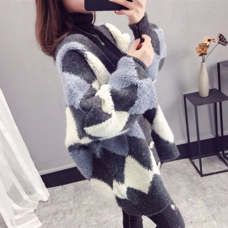 Damen Strickcardigan mit modernem Rautenmuster Drune