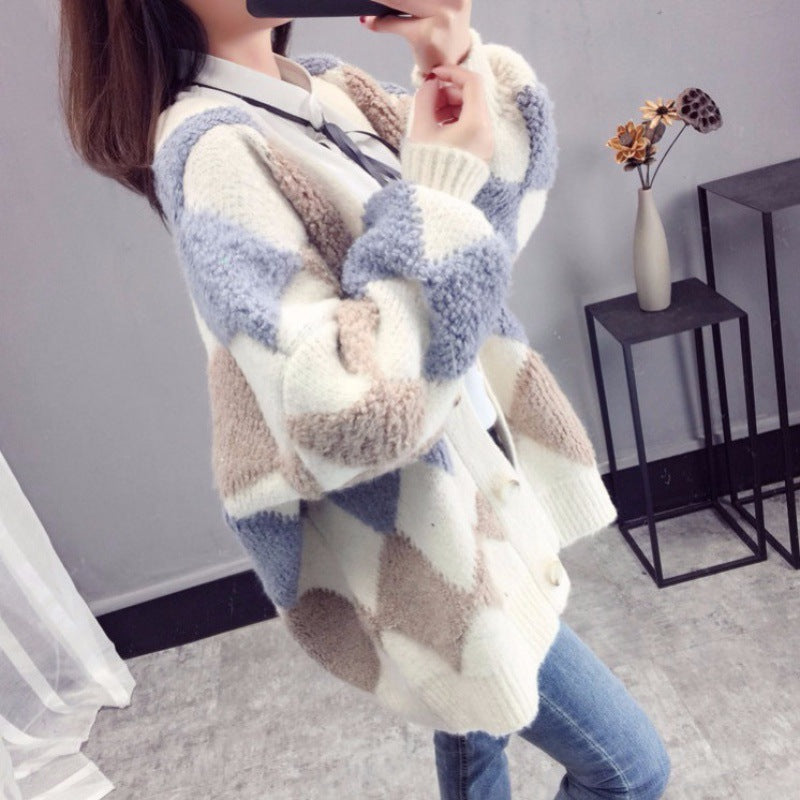 Damen Strickcardigan mit modernem Rautenmuster Drune