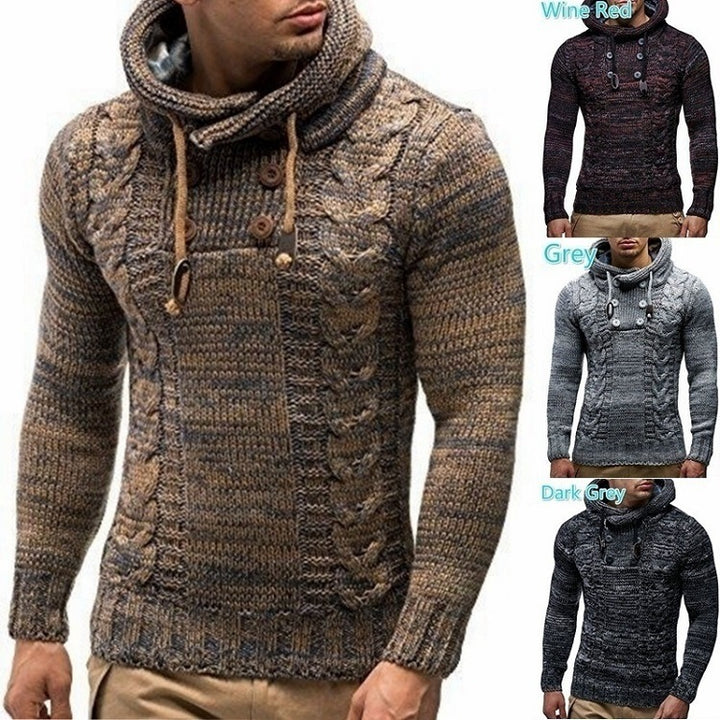 Herren Kapuzenpullover mit strukturiertem Zopfmuster und praktischen Knöpfen Drune