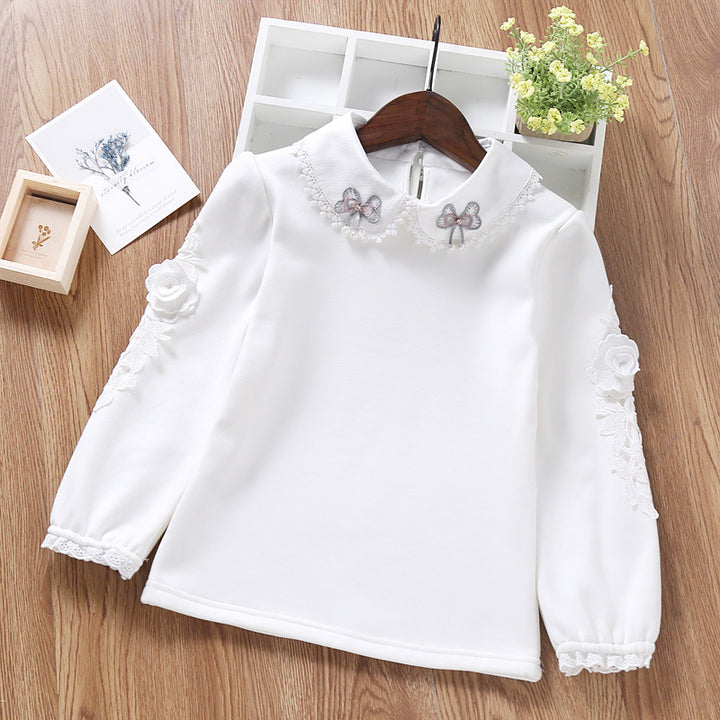Mädchen modisches Sweatshirt mit elegantem Spitzenbesatz Drune