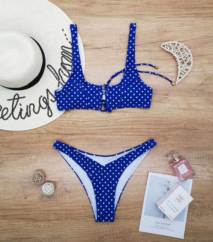 Damen Triangel-Bikini mit verspieltem Punkte-Design und anpassbarem Trägersystem Drune
