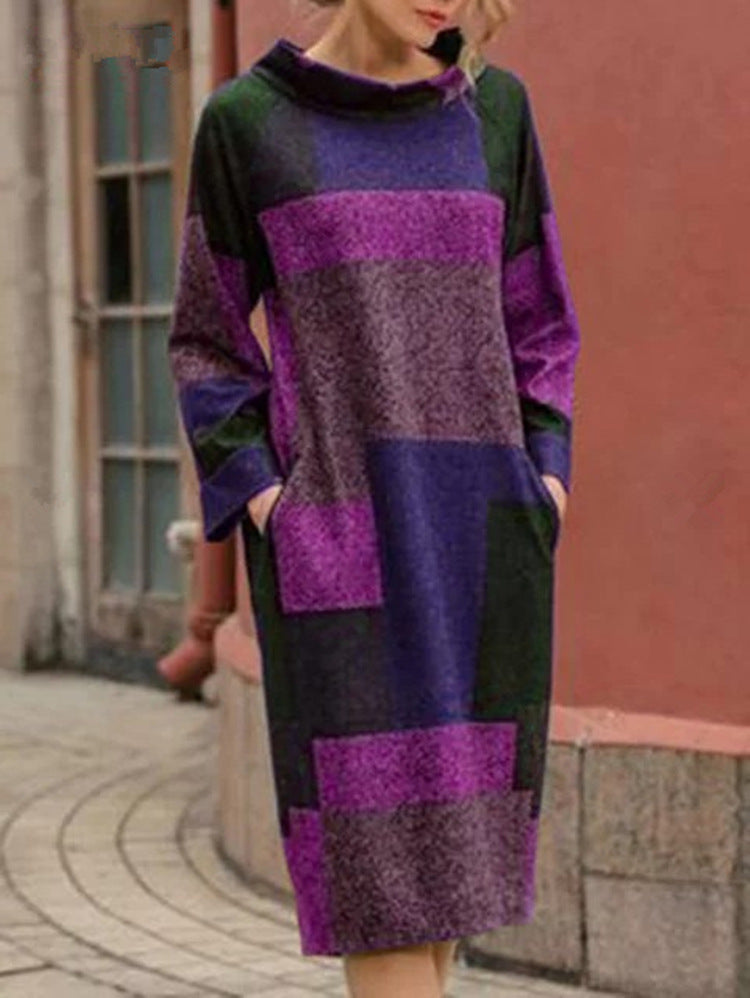 Damen Oversized Kleid mit geometrischem Patchwork-Design Drune