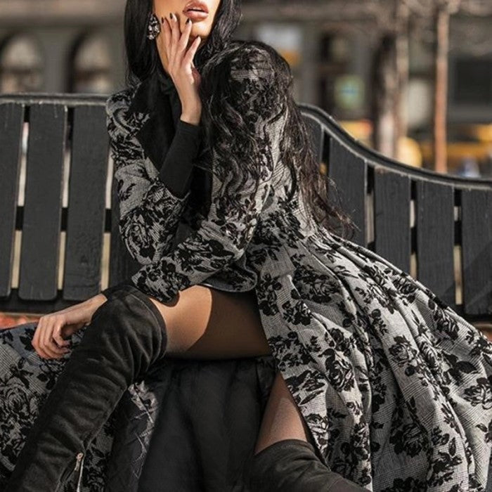 Drune | Herbst Winter Spitze Einsatz Retro Lange Trenchcoat