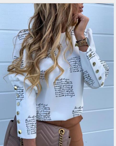 Damen Langarmshirt mit elegantem Schriftzug und dekorativen Knöpfen Drune