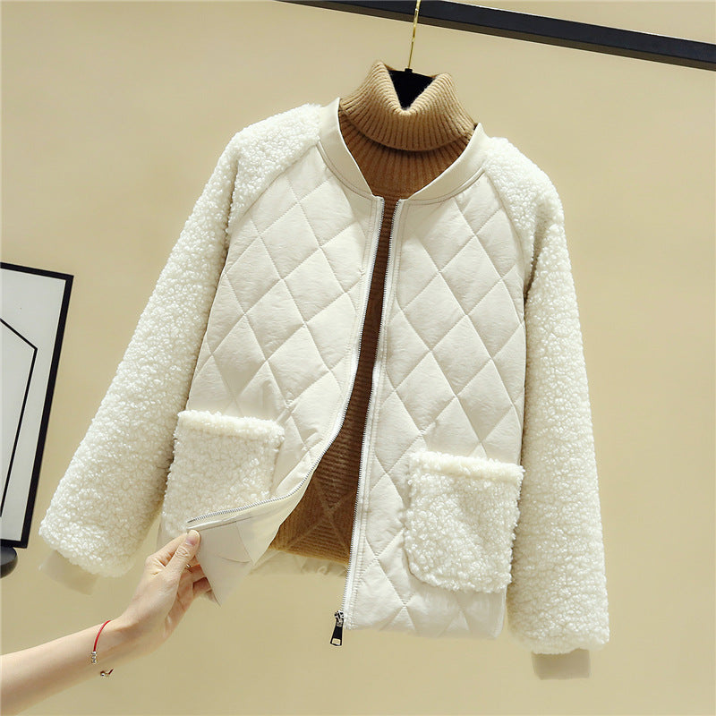 Damen nan gesteppte Teddyjacke mit Sherpa-Ärmeln, durchgehendem Reißverschluss und aufgesetzten Taschen Drune
