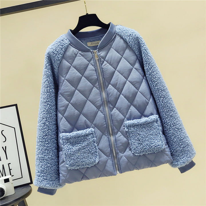 Damen nan gesteppte Teddyjacke mit Sherpa-Ärmeln, durchgehendem Reißverschluss und aufgesetzten Taschen Drune