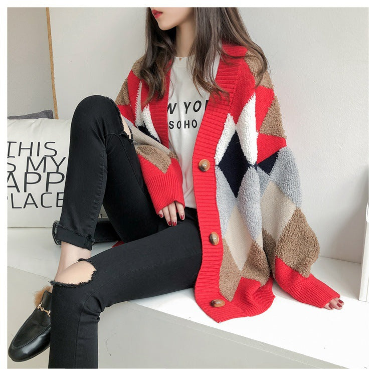 Damen Strickcardigan mit modernem Rautenmuster Drune