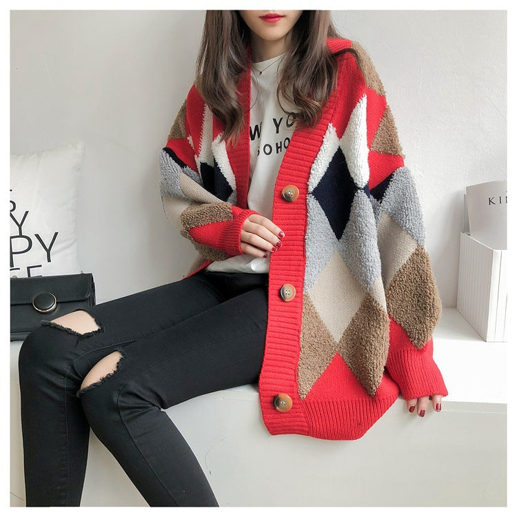 Damen Strickcardigan mit modernem Rautenmuster Drune