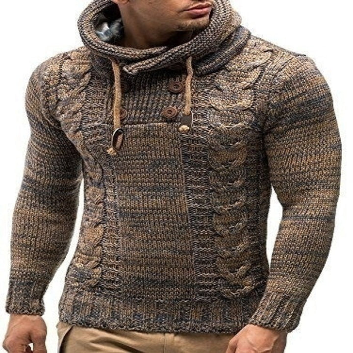 Herren Kapuzenpullover mit strukturiertem Zopfmuster und praktischen Knöpfen Drune