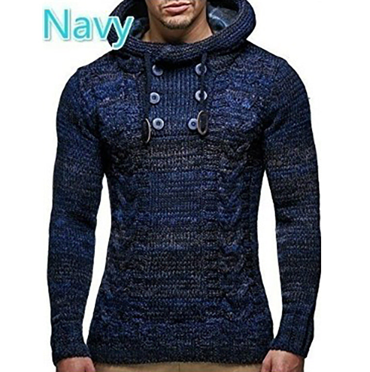 Herren Kapuzenpullover mit strukturiertem Zopfmuster und praktischen Knöpfen Drune