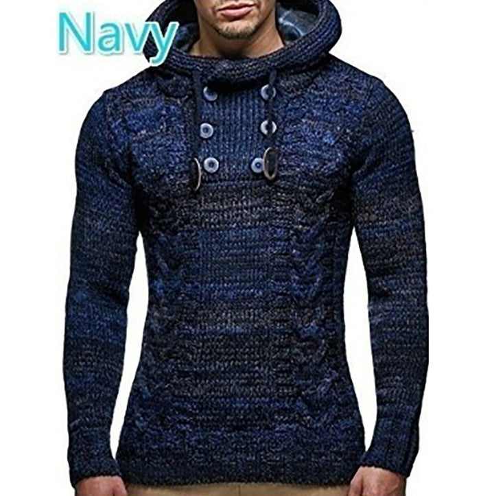 Herren Kapuzenpullover mit strukturiertem Zopfmuster und praktischen Knöpfen Drune