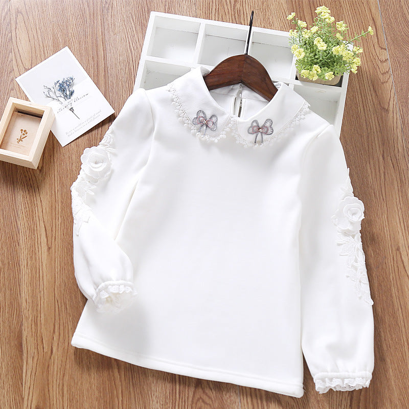 Mädchen modisches Sweatshirt mit elegantem Spitzenbesatz Drune