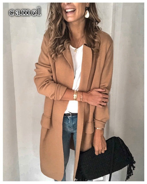 Damen Modischer und eleganter Fleece-Mantel mit praktischen Taschen Drune