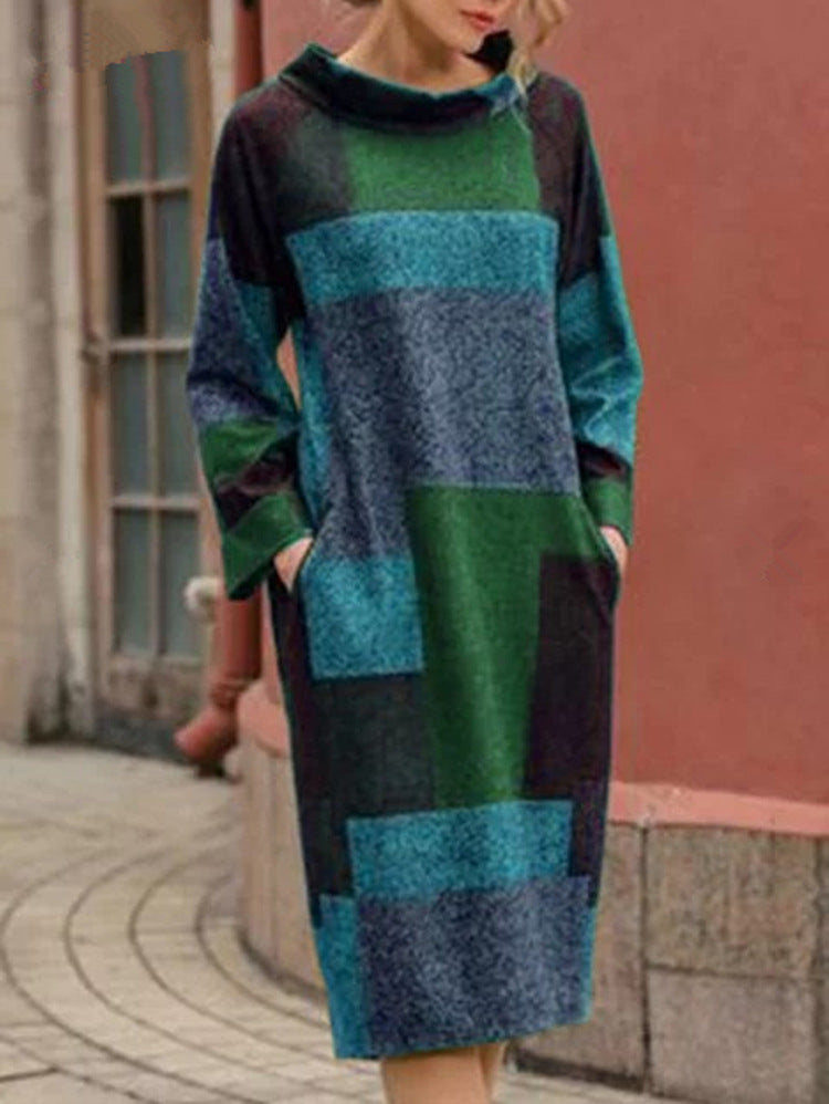 Damen Oversized Kleid mit geometrischem Patchwork-Design Drune