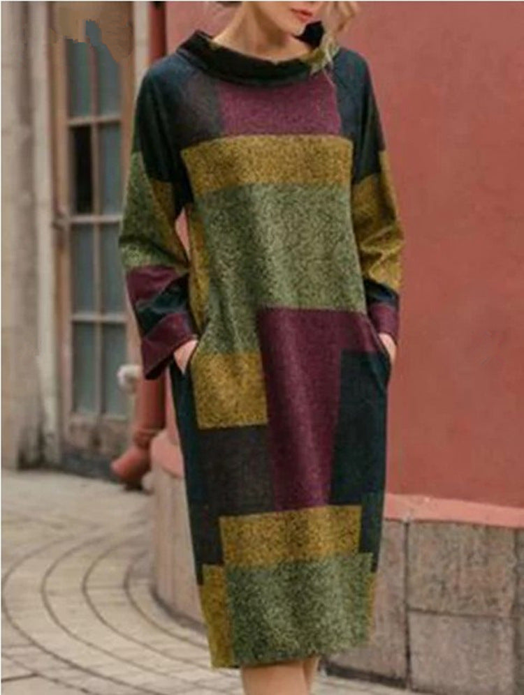 Damen Oversized Kleid mit geometrischem Patchwork-Design Drune