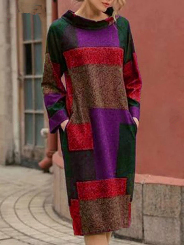 Damen Oversized Kleid mit geometrischem Patchwork-Design Drune