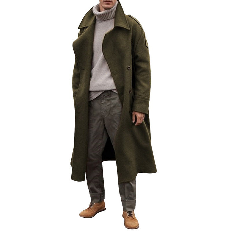 Herren eleganter Übergangsmantel aus hochwertigem Wolle-Mix mit praktischem Gürtel Drune