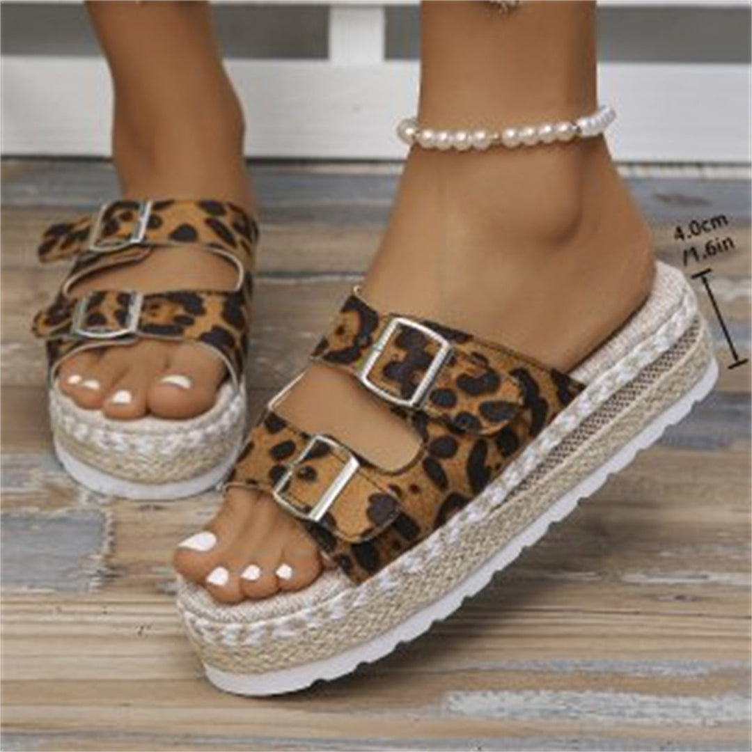 Drune-Sandalen mit Doppel-Schnalle und Leopardenmuster