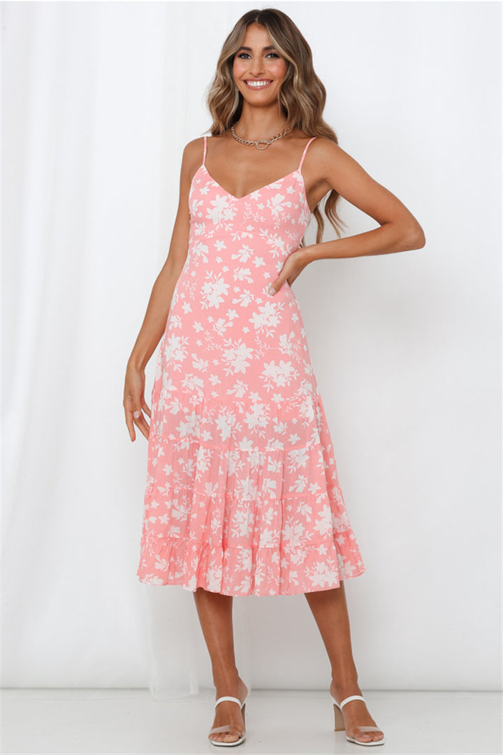 Damen Sommerliches Blumenkleid mit romantischem Volant und Spaghettiträgern Drune