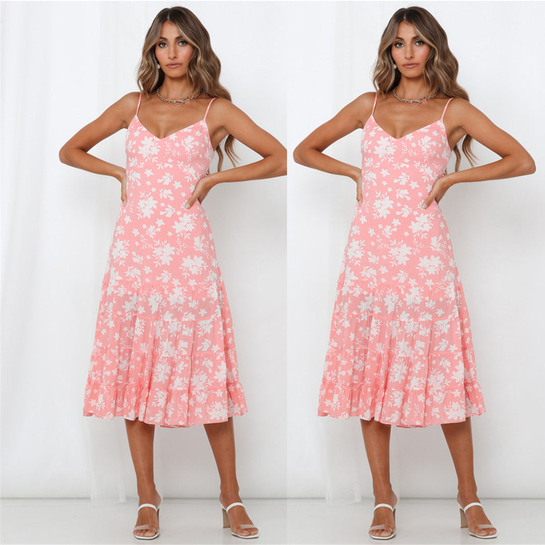 Damen Sommerliches Blumenkleid mit romantischem Volant und Spaghettiträgern Drune