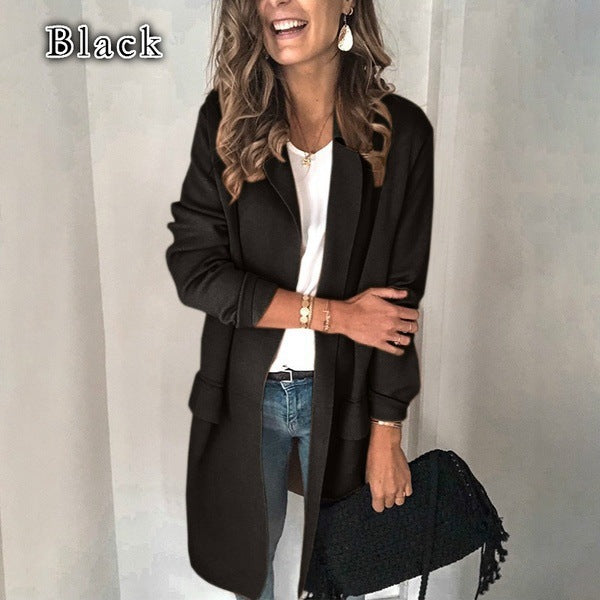 Damen Modischer und eleganter Fleece-Mantel mit praktischen Taschen Drune