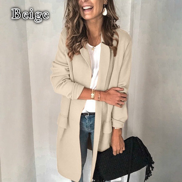 Damen Modischer und eleganter Fleece-Mantel mit praktischen Taschen Drune
