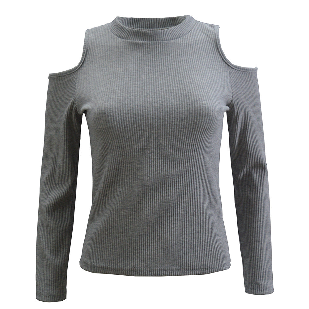 Damen Rippstrick-Top mit Stehkragen, Cut-Out-Schultern & taillierter Passform Drune