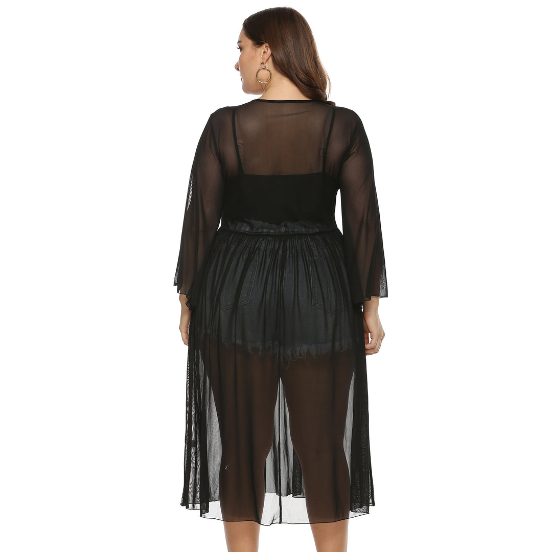 Damen transparenter Strandüberwurf mit animalischem Motiv Drune