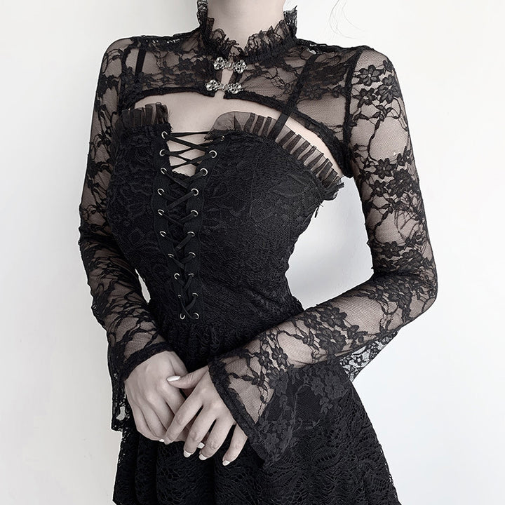 Damen Spitzenoberteil mit eleganten langen Ärmeln Drune