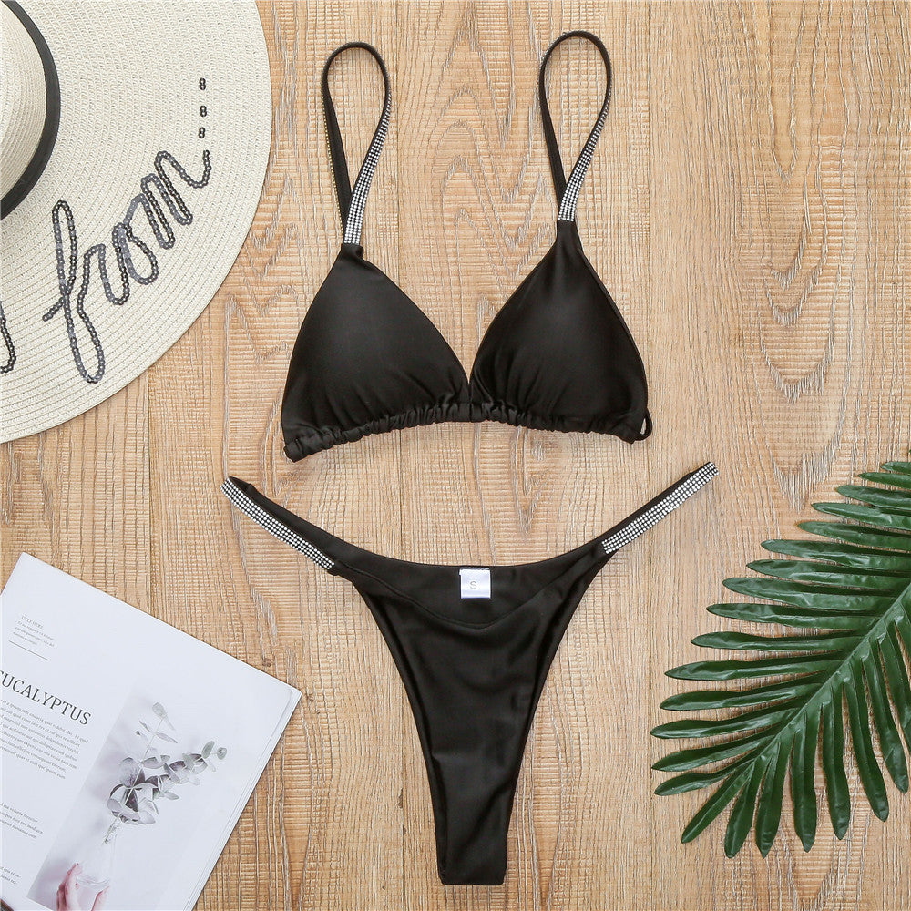 Damen Sportliches Triangel-Bikini-Set mit glamourösen Strassdetails Drune